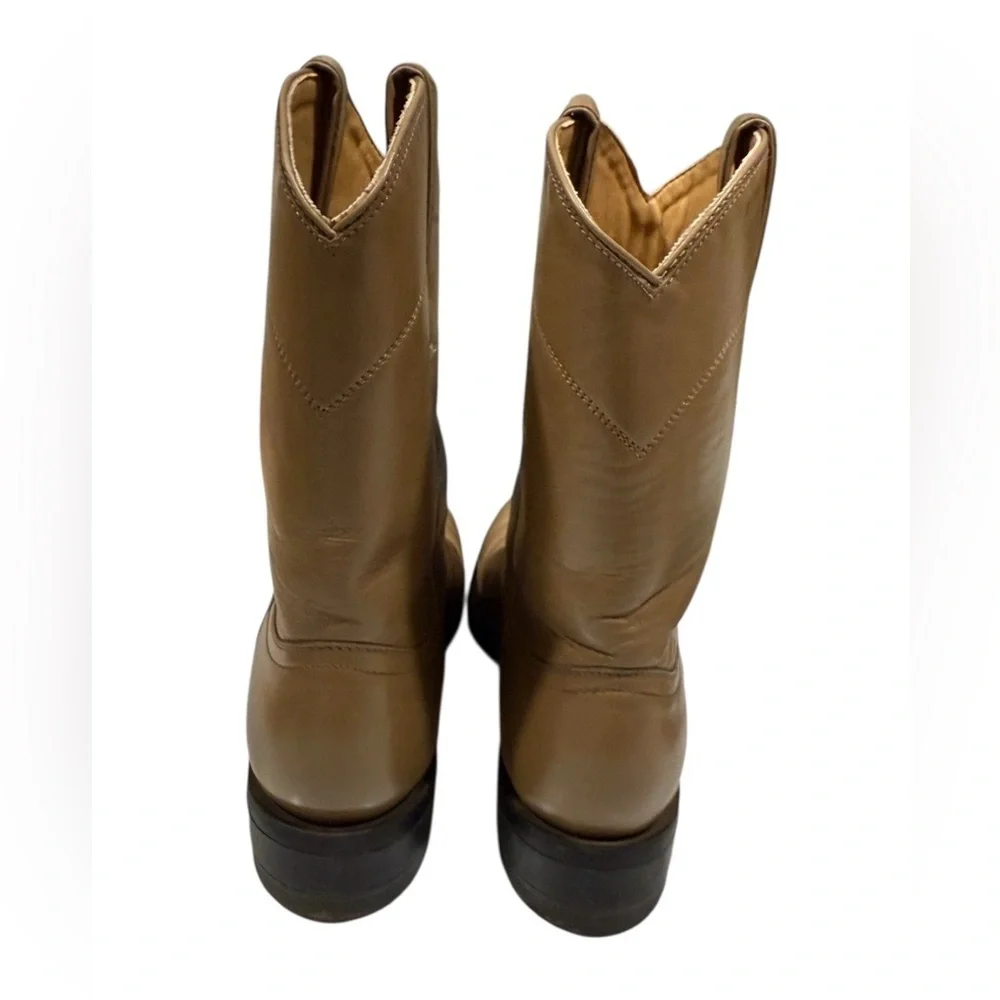Justin Junior Western Boots Size 5.5 Tan Leather Mid Calf‎ Round Toe Cowboy